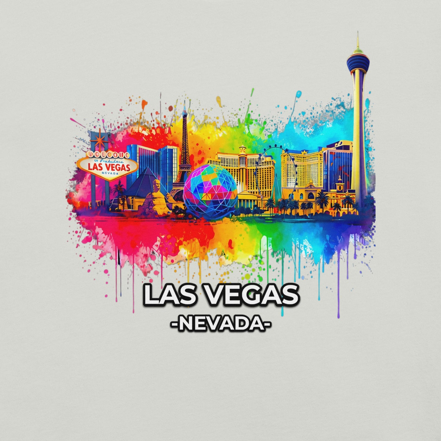 Las Vegas Vibrant Landmarks Graphic T-shirt - Unisex Vegas Travel Gift & Shirt TJ FRIDAY