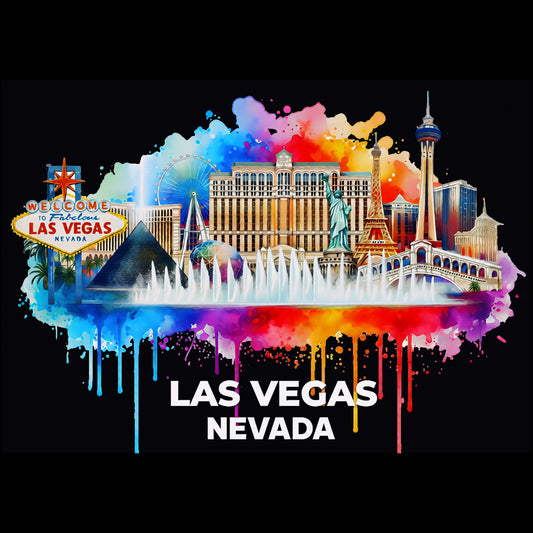 Las Vegas Nevada Shirt, Watercolor City Skyline Tee, Vibrant Vegas Landmarks Souvenir, Bellagio Eiffel Tower Art, Unisex Graphic Travel T-Shirt