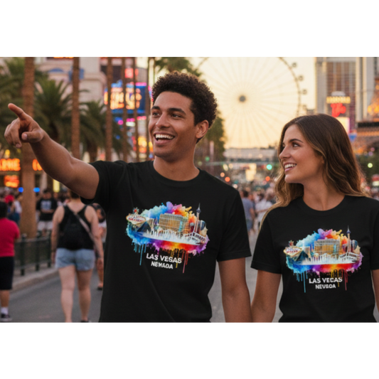 Las Vegas Nevada Shirt, Watercolor City Skyline Tee, Vibrant Vegas Landmarks Souvenir, Bellagio Eiffel Tower Art, Unisex Graphic Travel T-Shirt
