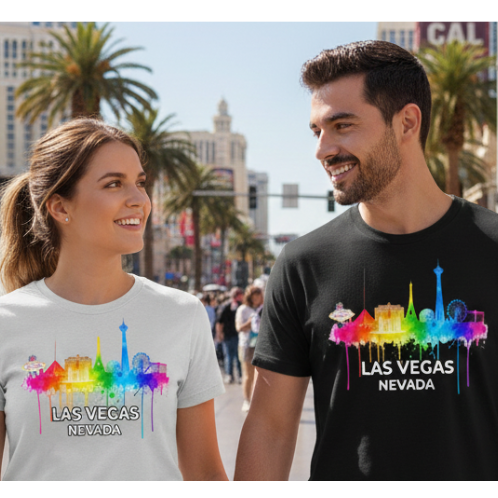 Las Vegas Vibrant Watercolor Skyline Graphic Tee | Unisex Vegas Travel Gift & Shirt