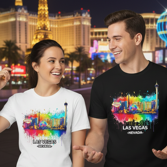 Las Vegas Vibrant Landmarks Graphic T-shirt - Unisex Vegas Travel Gift & Shirt