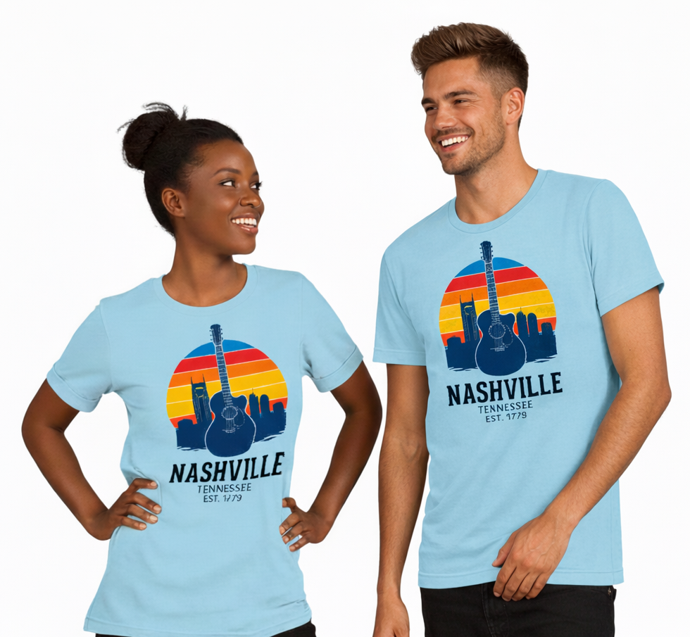 Nashville Skyline Guitar T-Shirt – Retro Tee for Men & Women